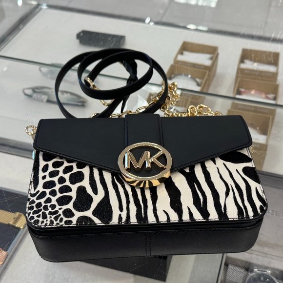 Michael Kors Carmen Medium Convertible Flap Chain Shoulder Bag Black Haircalf - Picture 5 of 11